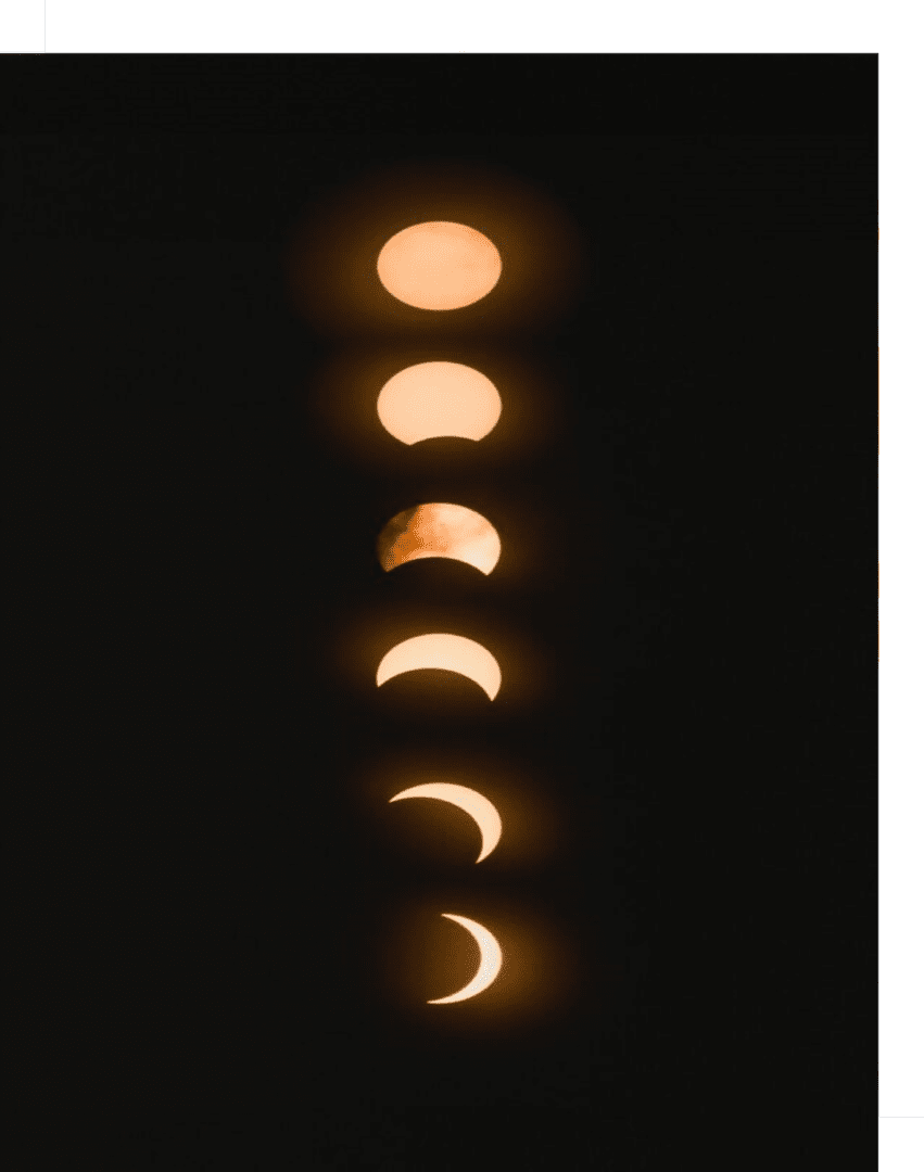 A series of phases of the moon taken from different angles.